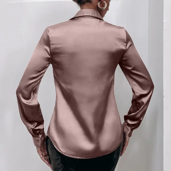 BellanBlue Satin Button Down Shirt - Bronze - Picture 9 of 12